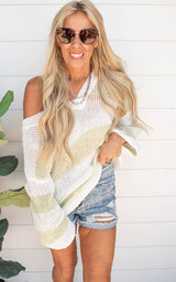 V-Neck Stripe Thin Sweater - POL