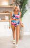 Hi-Rise Barefoot Blue Floral High Waisted Ruched Swim Bottoms (BOTTOMS ONLY)