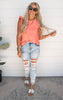 Coral Top with Ruffled Detailed Sleeves - Final Sale