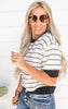 Short Sleeve Contrast Detail Stripe Top