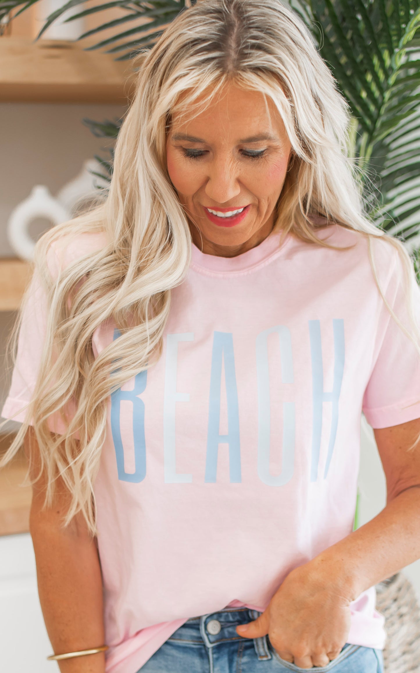 Light Pink BEACH Garment Dyed Graphic T-shirt