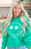 Four Leaf Smiley Face Green Crewneck Sweatshirt**