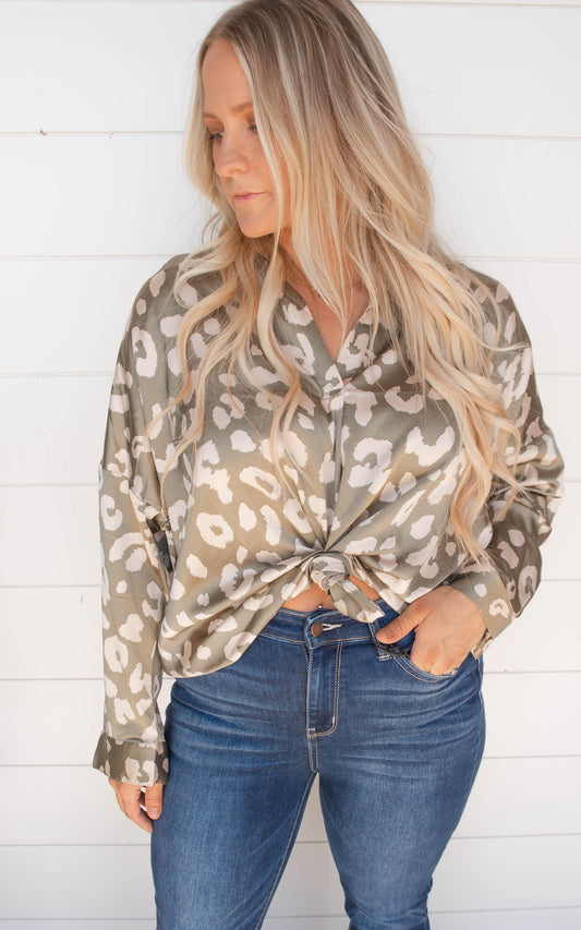 Flowy Leopard V-Neck Blouse