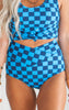 Vacationer High V-Cut Swim Bottoms | Blue Check (BOTTOMS ONLY)