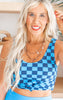 Traveler Check Knotted Front Swim Top | Blue (TOP ONLY) - Final Sale