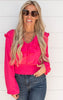 Hot Pink Long Sleeve V-Neck Top