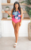 Chase Blue Floral Long Tankini Top w/ Banded Hem (TOP ONLY) - Final Sale