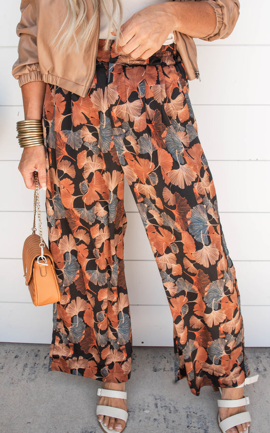 Satin Ginkgo Palazzo Pants