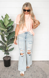 HIGH-RISE DISTRESSED WIDE LEG DAD JEANS