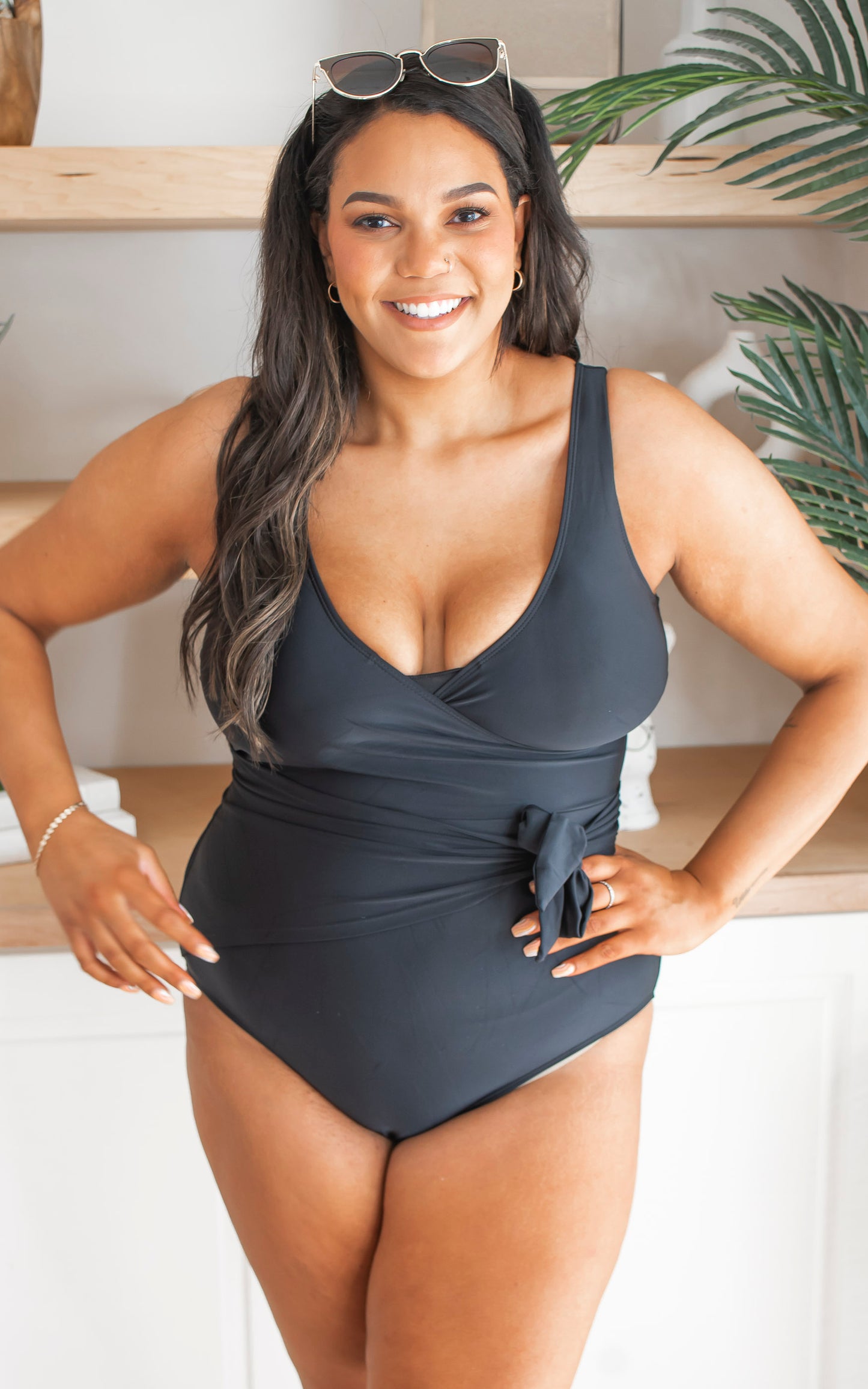 Palm Beach Black Wrap Front One Piece Swimsuit