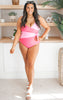 Palm Beach Pink Colorblock Wrap Front One Piece Swimsuit