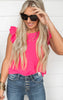 Hot Pink Top with Ruffled Detailed Sleeves