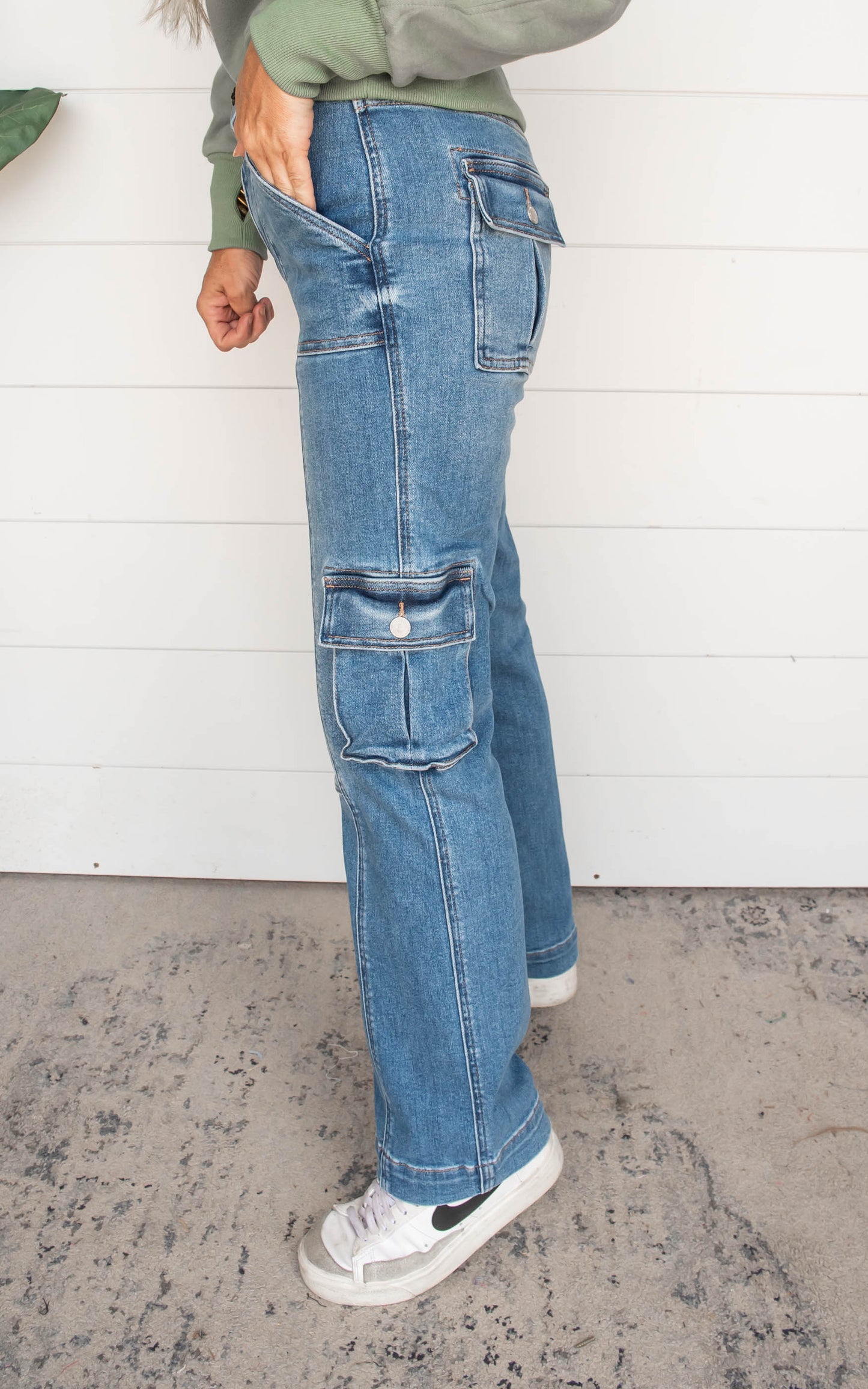 High Waist Cargo Denim Wide Leg Jeans 