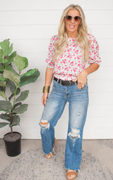 This Is My Day Floral Print Top with Smocked Waist and Sleeves | FINAL SALE