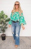 Blossoming With Joy Off The Shoulder Floral Blouse | Green | FINAL SALE