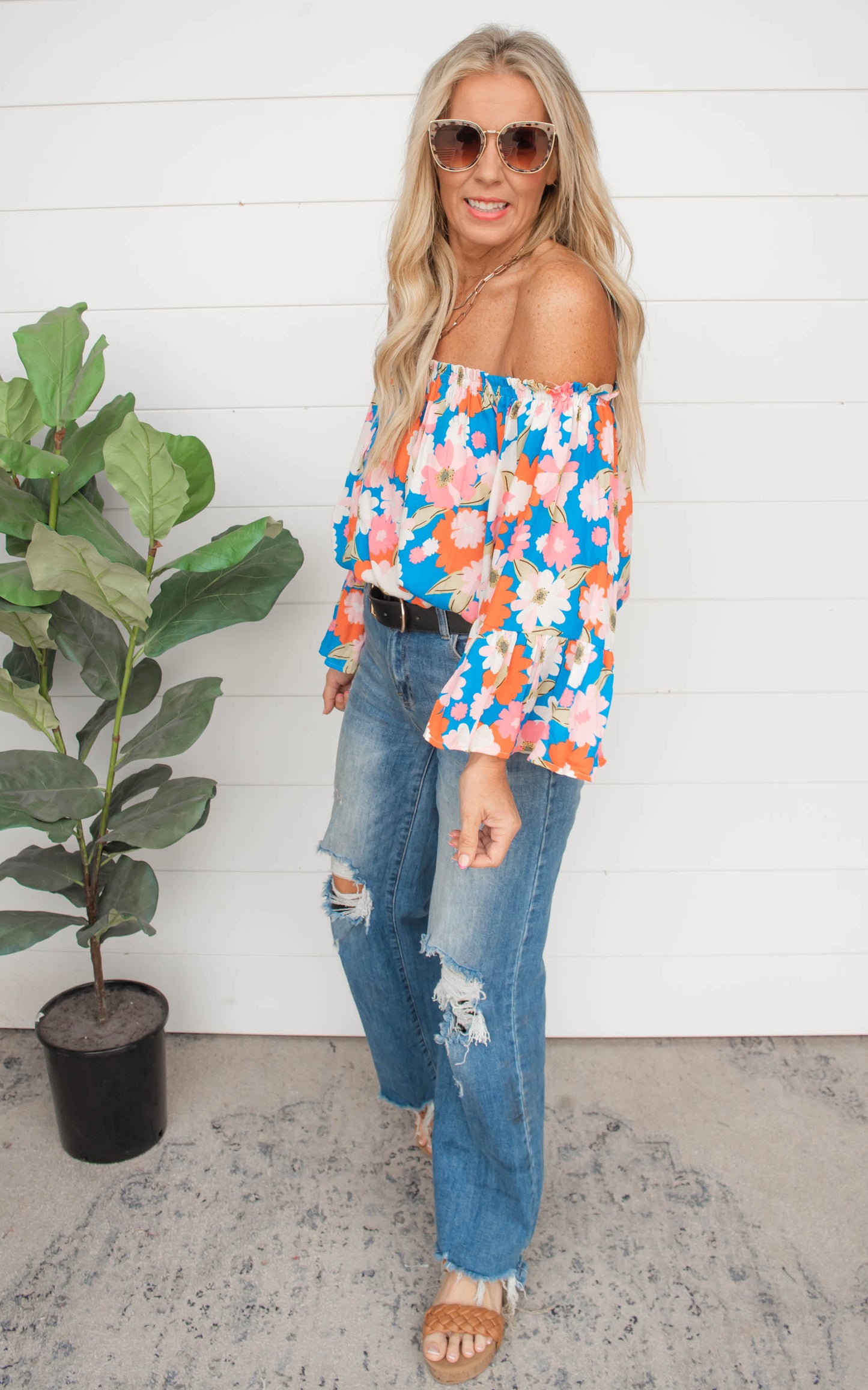 Blossoming Emotion Off The Shoulder Blouse**