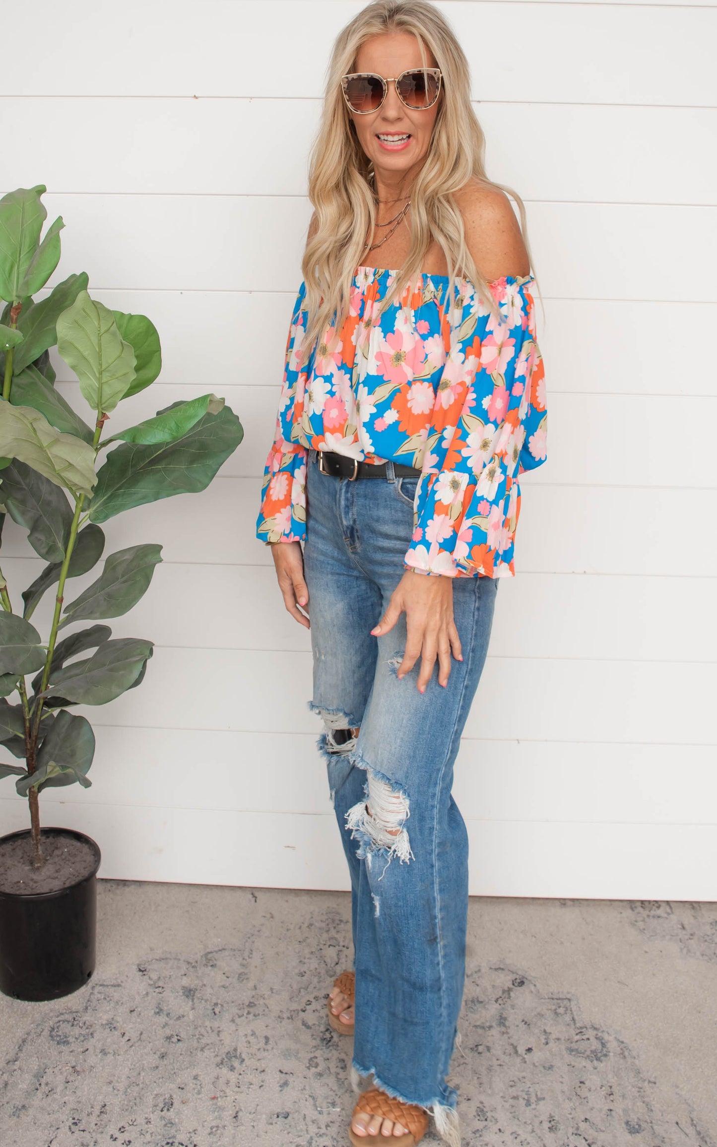 Blossoming Emotion Off The Shoulder Blouse**