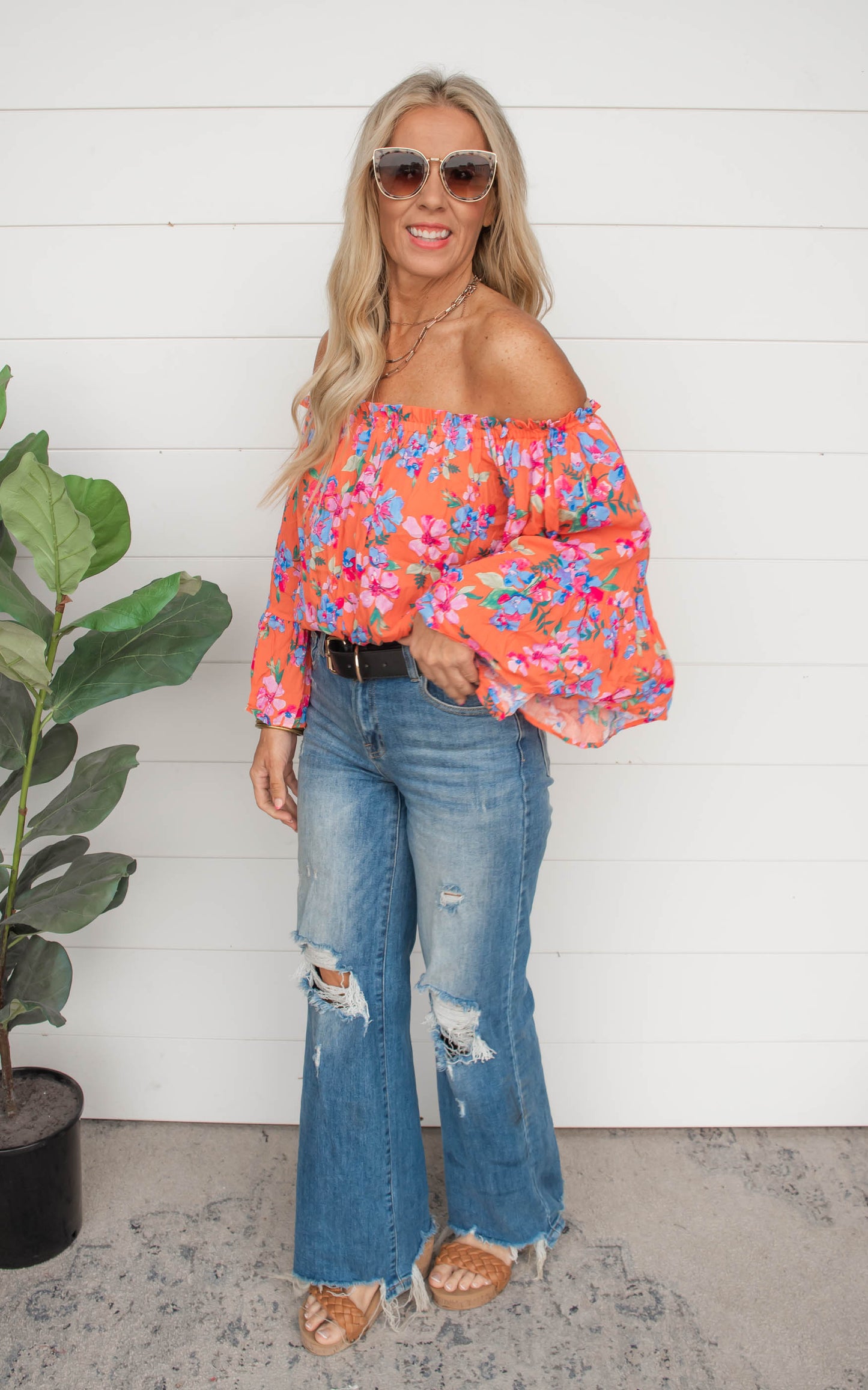 Blossoming With Joy Off The Shoulder Floral Blouse | Orange