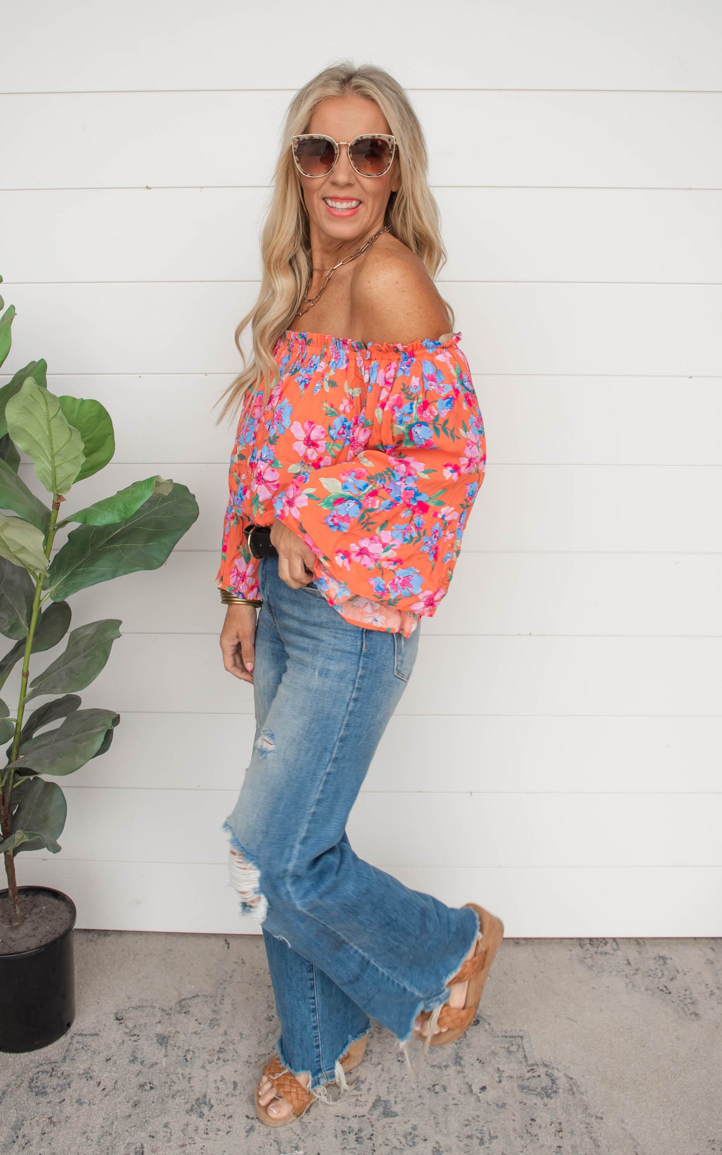 Blossoming With Joy Off The Shoulder Floral Blouse | Orange