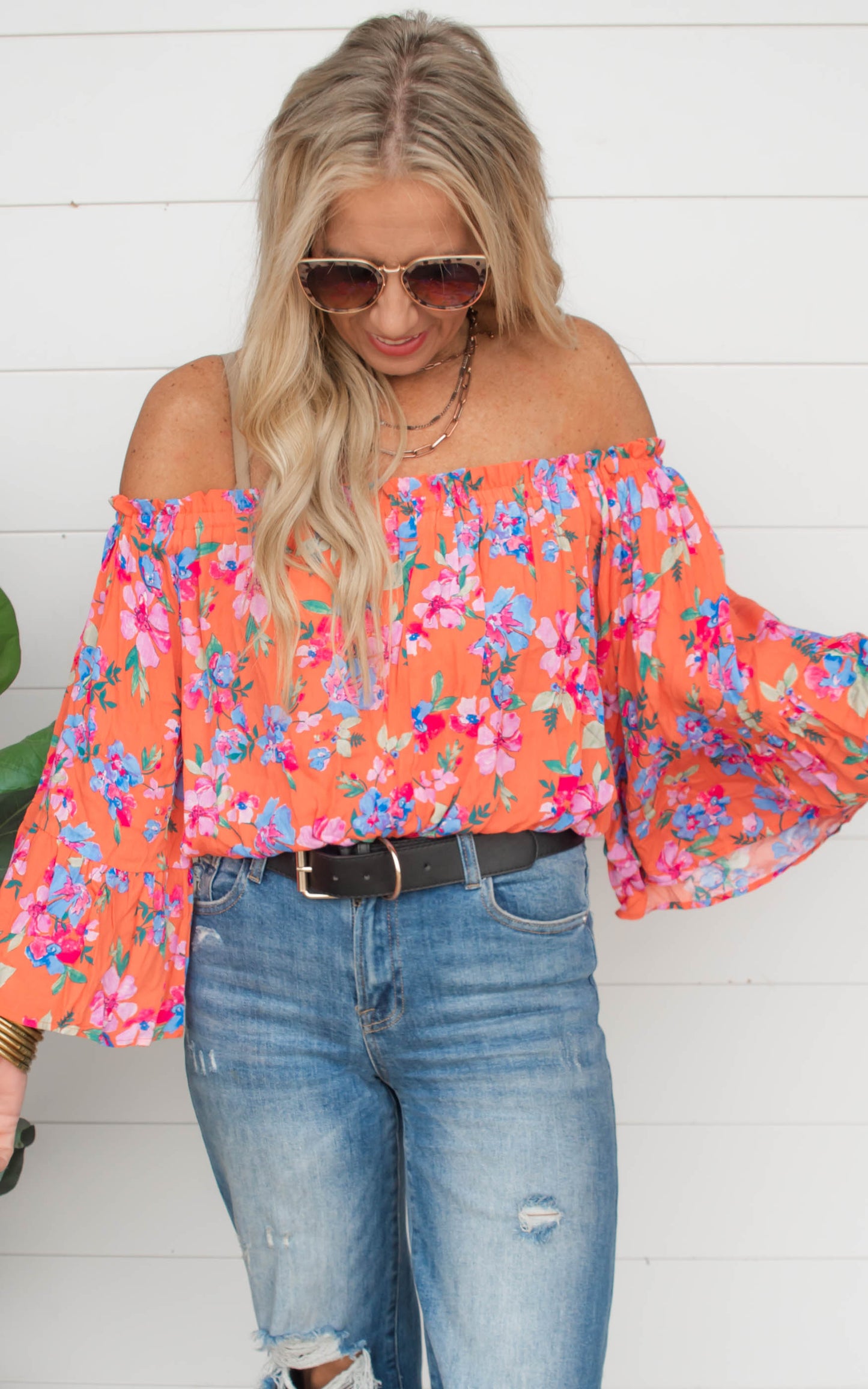 Blossoming With Joy Off The Shoulder Floral Blouse | Orange