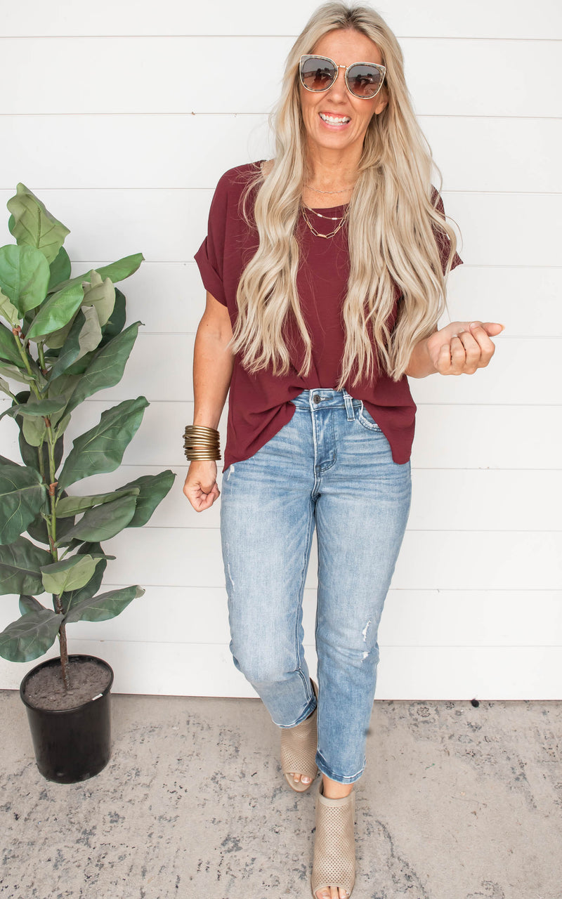 Perfect for Today Scoop-Neck Burgundy Top