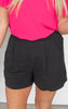 Black Solid Front Tuck Shorts