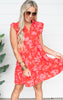 Red Floral Print Tiered Dress