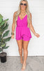 Texture Solid Asymmetrical Ruffle Romper - Orchid