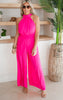 Hot Pink Wide Leg Woven Halter Jumpsuit - Final Sale