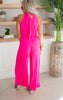 Hot Pink Wide Leg Woven Halter Jumpsuit - Final Sale