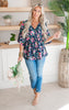 Navy Floral Dolman Sleeve Blouse Top - Final Sale