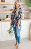 Navy Floral Dolman Sleeve Blouse Top - Final Sale