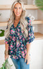 Navy Floral Dolman Sleeve Blouse Top - Final Sale