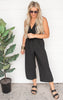 Surplice Sleeveless Black Crop Jumpsuit