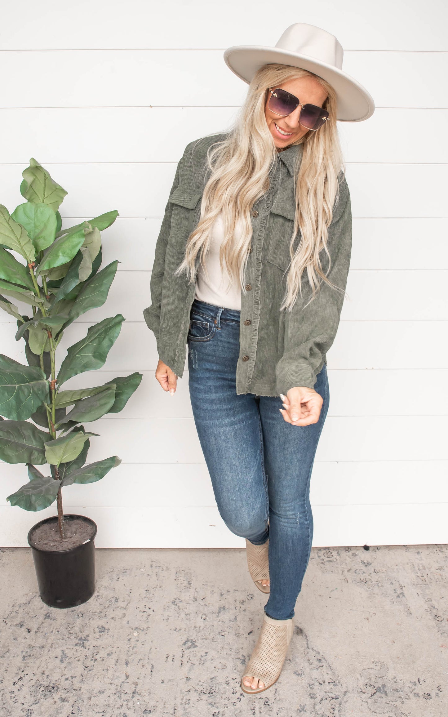 As You Were Olive Button Up Top