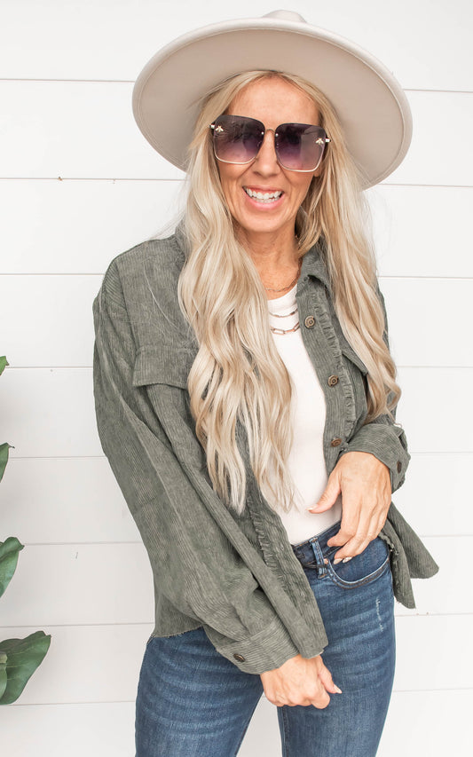 As You Were Olive Button Up Top