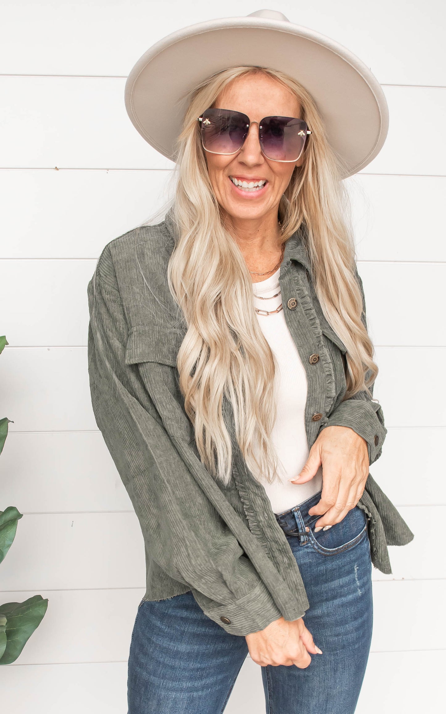 As You Were Olive Button Up Top