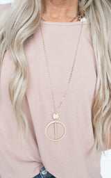 Matte Gold Open Circle with Bar 32" Necklace