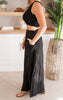 Black One Shoulder Smocked Top And Pants Set