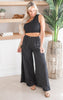 Black One Shoulder Smocked Top And Pants Set