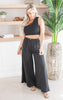 Black One Shoulder Smocked Top And Pants Set - Final Sale