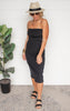 Venice Midi Black Slit Strapless Dress