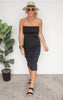 Venice Midi Black Slit Strapless Dress