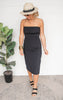 Venice Midi Black Slit Strapless Dress