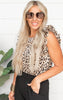 Leopard Frill Shoulders Sleeveless Top