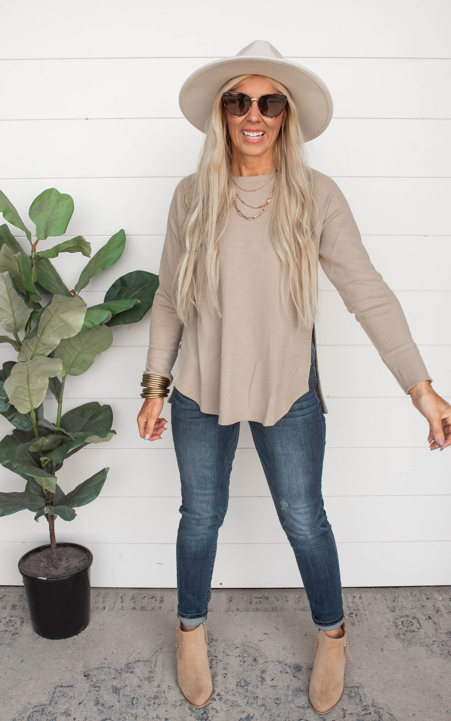 The Fall Favorite Melange Waffle Long Sleeve Top - Part 2 - Final Sale