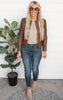 Vegan Leather Biker Jacket - Camel