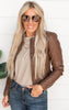 Vegan Leather Biker Jacket - Camel