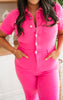 Hot Pink Garment Dyed Short Sleeve Straight Jumpsuit | Judy Blue