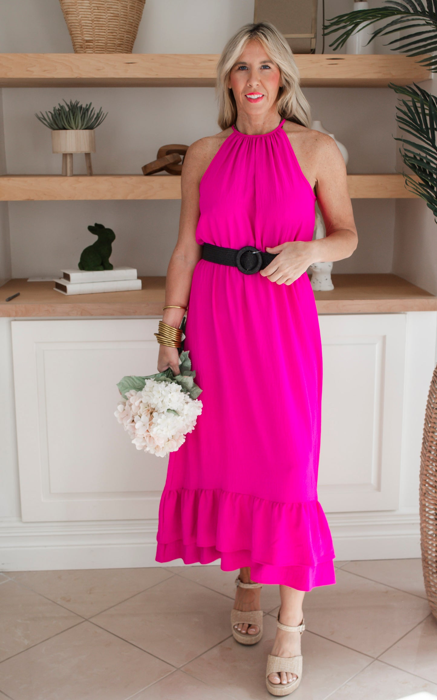 Fuchsia Air Flow Halter Neck Maxi Dress